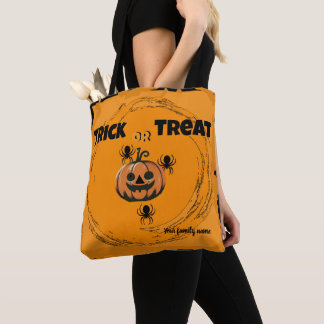 Bolsa Tote truque ou travessura, nome, cor laranja de hallowe