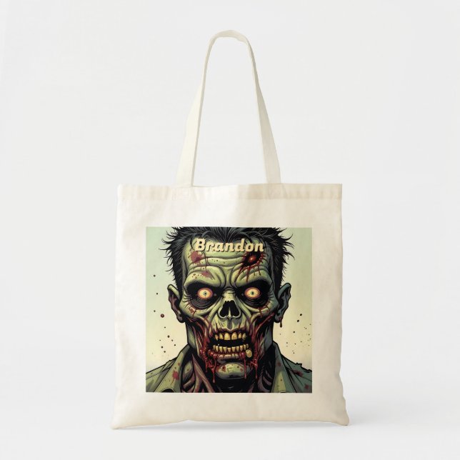 Bolsa Tote Truque Personalizado ou Tratado do Zombie Hallowee (Frente)
