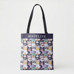 Bolsa Tote Truque Personalizado ou Trato do Gatinho Kawaii