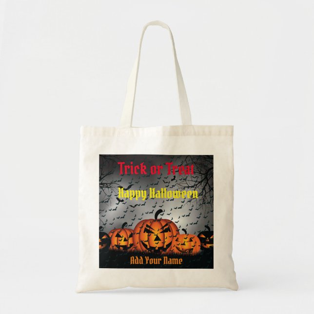 Bolsa Tote Truques ou ameaças Felizes Halloween (Frente)