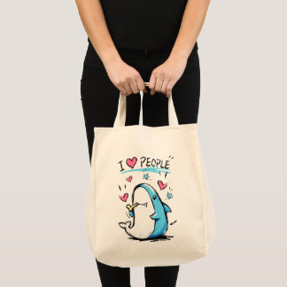 Bolsa Tote Tubarão Ama Pessoas Desenho Animado Engraçado