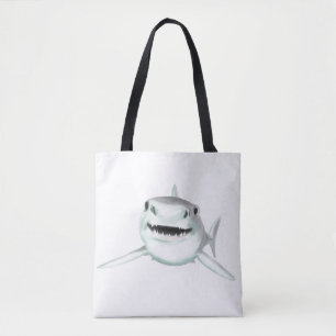 Bolsa Tote tubarão aquarela sorrindo animal oceano cinza verd