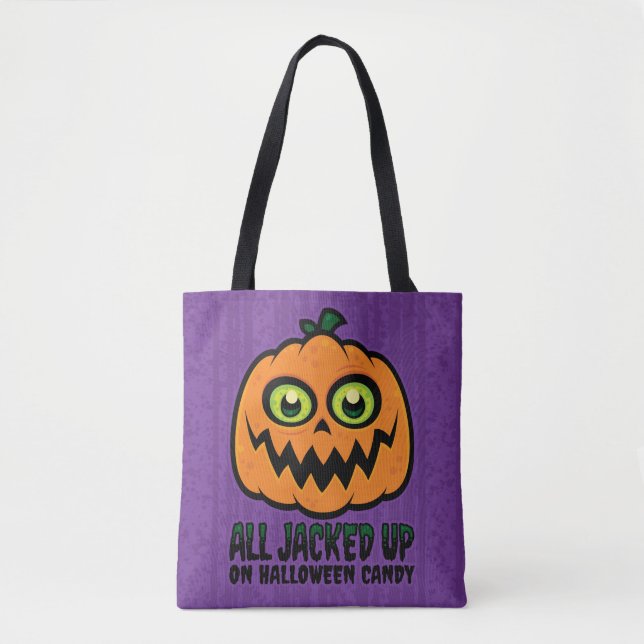 Bolsa Tote Tudo levantado no Halloween Candy Jack-O-Lanterna (Frente)