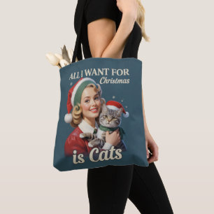 Bolsa Tote Tudo o que Quero no Natal são Gatos Amante de Gato