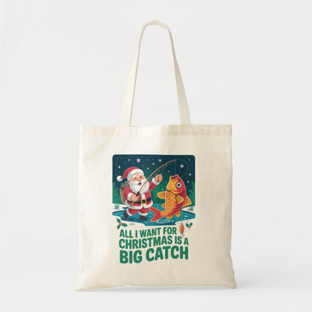Bolsa Tote Tudo que eu quero no Natal é uma pesca de grandes  (Frente)