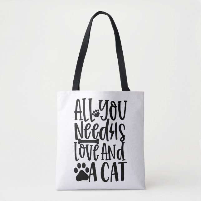 Bolsa Tote Tudo que você precisa é amor e um gato (Frente)