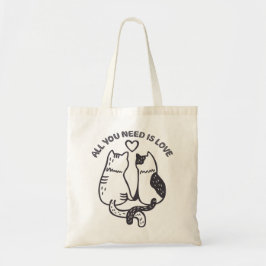 Bolsa Tote Tudo que você precisa é amor gato com as mãos