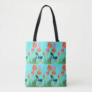 Bolsa Tote Tulip e Blue Wren Blue Floral Birday Bag