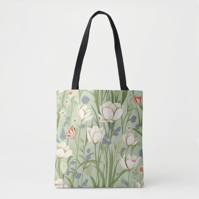 Bolsa Tote Tulip Meadow em Sage Green (Frente)