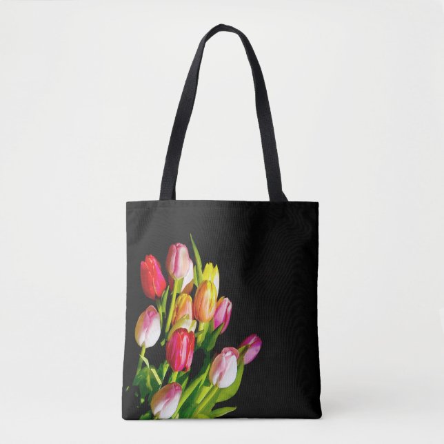 Bolsa Tote Tulip Painting - Arte Flor Original (Frente)