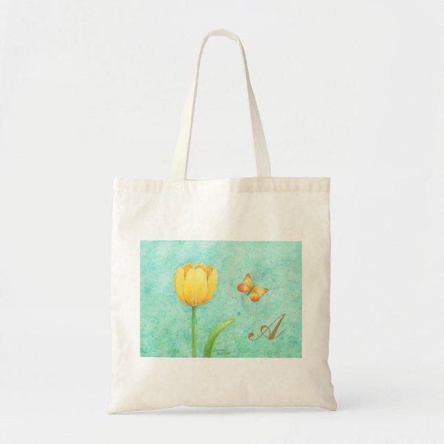 Bolsa Tote Tulipa e borboleta amarelas da sacola (Frente)