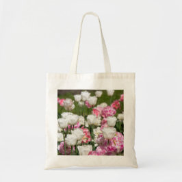 Bolsa Tote Tulipas brancas e cor-de-rosa brilhantes num dia e
