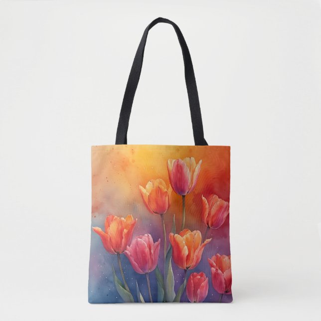 Bolsa Tote Tulipas de aquarela da natureza (Frente)