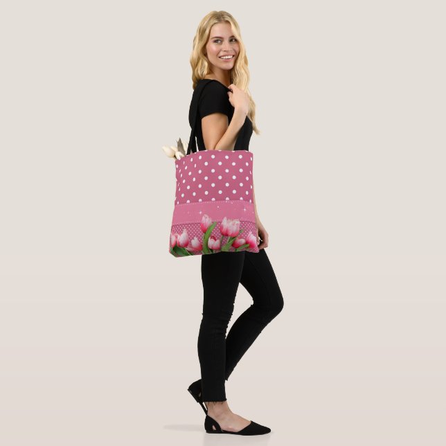 Bolsa Tote Tulipas e Bolinhas cor-de-rosa, design bonito (No(a) Modelo)