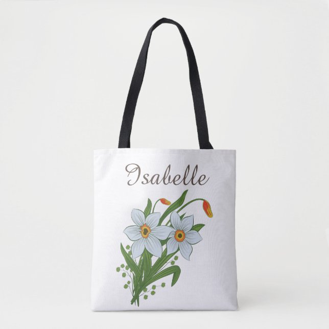 Bolsa Tote Tulipas e Flores de Daffodils (Frente)