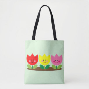 Bolsa Tote Tulipas Felizes Flores Arte de Jardim