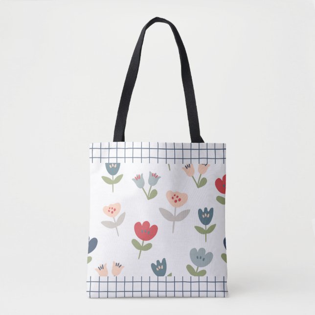 Bolsa Tote Tulipas Florais Padrão Abstrato de Fazenda (Frente)