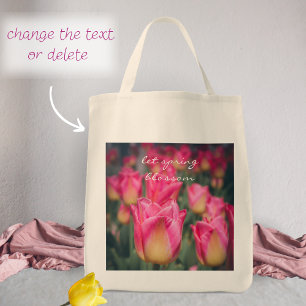 Bolsa Tote Tulipas primavera do estilo de vintagem rosa