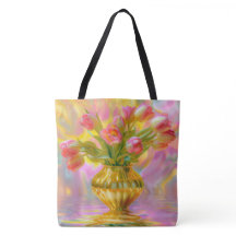 Tulipas Rosa Vibrantes em Vase Ouro