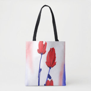 Bolsa Tote Tulipas Vermelhas com Azul