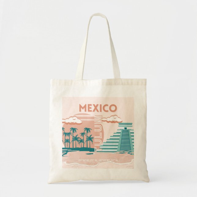 Bolsa Tote Tulum, México, Viagem Art, Retro (Frente)