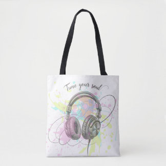 Bolsa Tote Tune Into Your Soul Headphones Watercolor Art