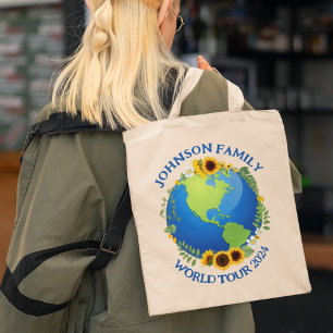 Bolsa Tote Turnê mundial personalizado pela Terra em Sunflowe