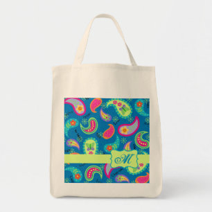 Bolsa Tote Turquesa Blue Green Modern Paisley Pattern