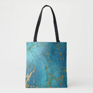 Bolsa Tote Turquesa Blue Marble Stone Trendy Modern