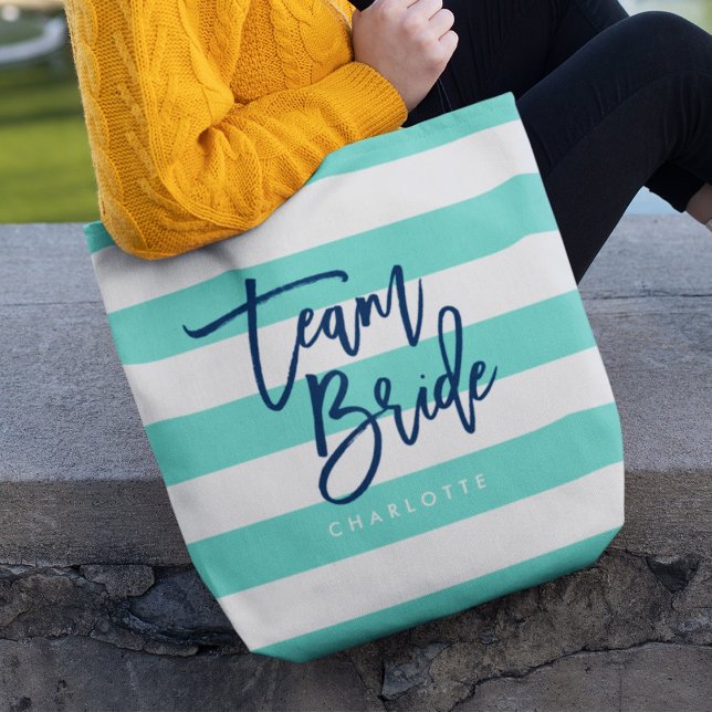 Bolsa Tote Turquesa de pré-disquete e White Stripes Blue Team (Criador carregado)