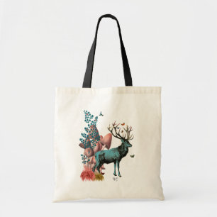 Bolsa Tote Turquesa Deer na Floresta Mushroom