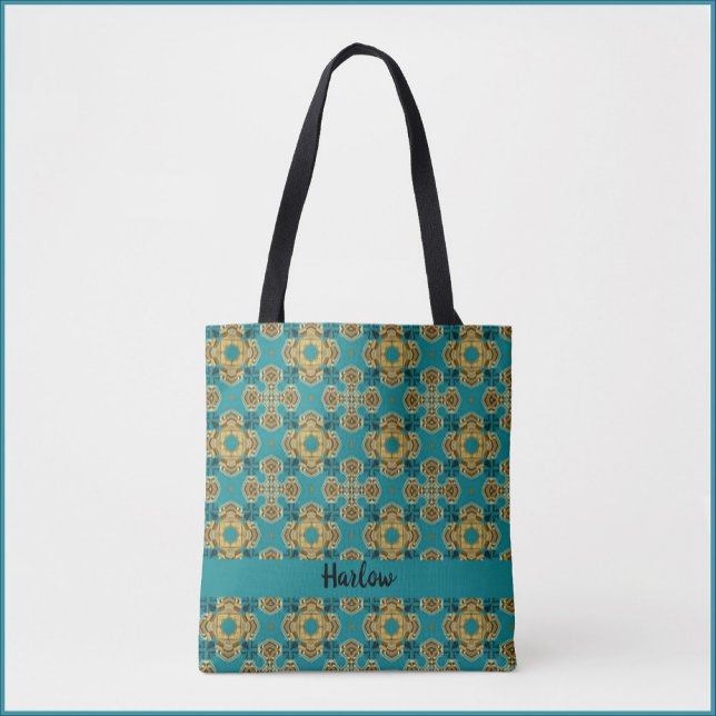 Bolsa Tote Turquesa e Azulejo marroquino Dourado inspirados (Criador carregado)