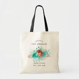 Bolsa Tote Turquesa e Coral Tropical Boas-Vindas de Casamento
