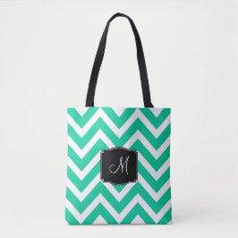 Bolsa Tote Turquesa e Stripes Chevron Brancas com Monograma