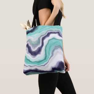 Bolsa Tote Turquesa, espirais de mármore azul e branco