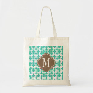 Bolsa Tote Turquesa feminino & costume marrom do teste padrã