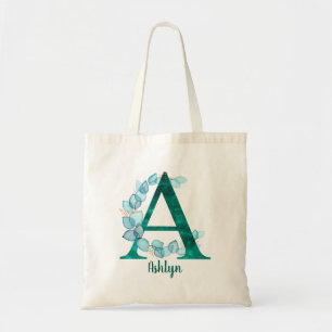 Bolsa Tote Turquesa - Letra A azul eucalipto