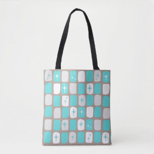 Bolsa Tote Turquesa retro Starbursts por todo o lado no saco