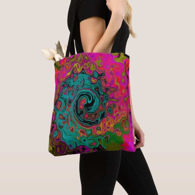 Bolsa Tote Turquesa Trippy Abstrato Líquido Redemoinho Retro (Close Up)
