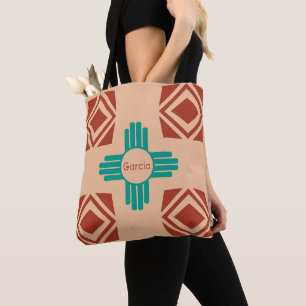 Bolsa Tote Turquesa Zia Tribal Brown Tan
