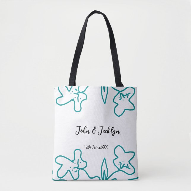 Bolsa Tote Turquoise blue wedding couple name date flstylish  (Frente)