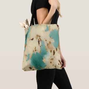 Bolsa Tote Turquoise Cream Dourada, Southwest Cowhide