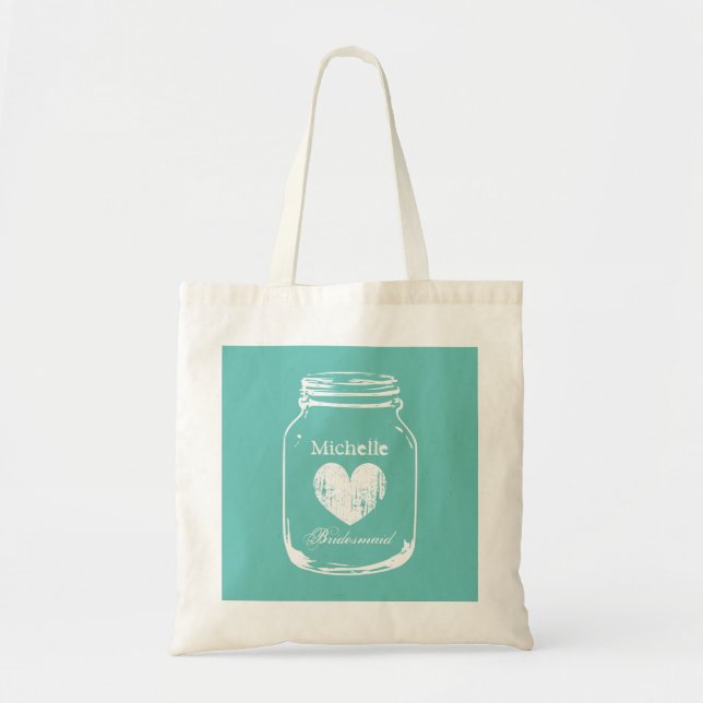 Bolsa Tote Turquoise mason jar ponte de casamento dama (Frente)