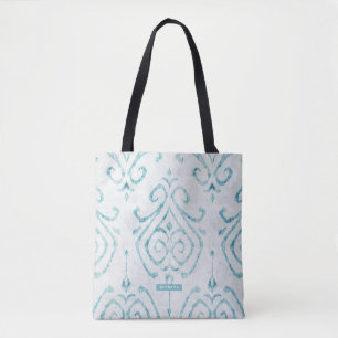 Bolsa Tote Turquoise Personalizada Ikat Pattern Bridesmaid