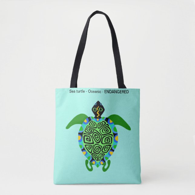 Bolsa Tote TURTLE marítima - Amante de os animais - Aqua oceâ (Frente)