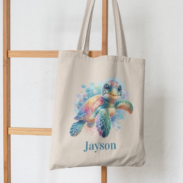 Bolsa Tote Turtle Watercolor Cheio - Crianças Oceânicas (Criador carregado)