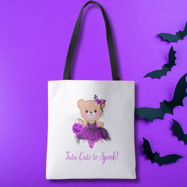 Bolsa Tote Tutu Cute to Spook! Teddy Bear Witch Ballerina (Criador carregado)