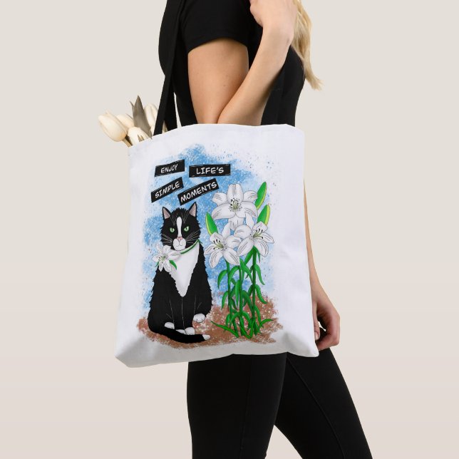 Bolsa Tote Tuxedo Cat e Lily | Cotação Inspirativa (Close Up)