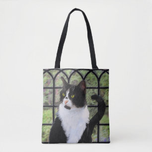 Bolsa Tote Tuxedo Cat em Pintura de Janela Arte Animal Origin