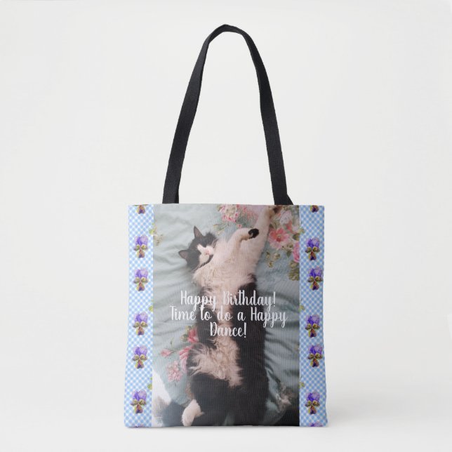 Bolsa Tote Tuxedo Cat Happy Dance Engraçado Bag de aniversári (Frente)